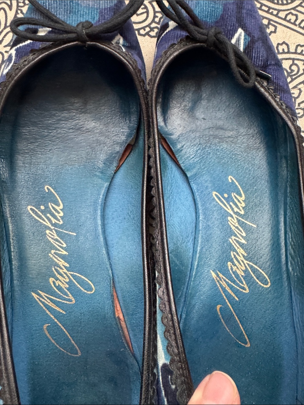 Magnolia Blue Patterned Pointed Toe Kitten Heel Vintage 10.5 - Picture 4 of 6